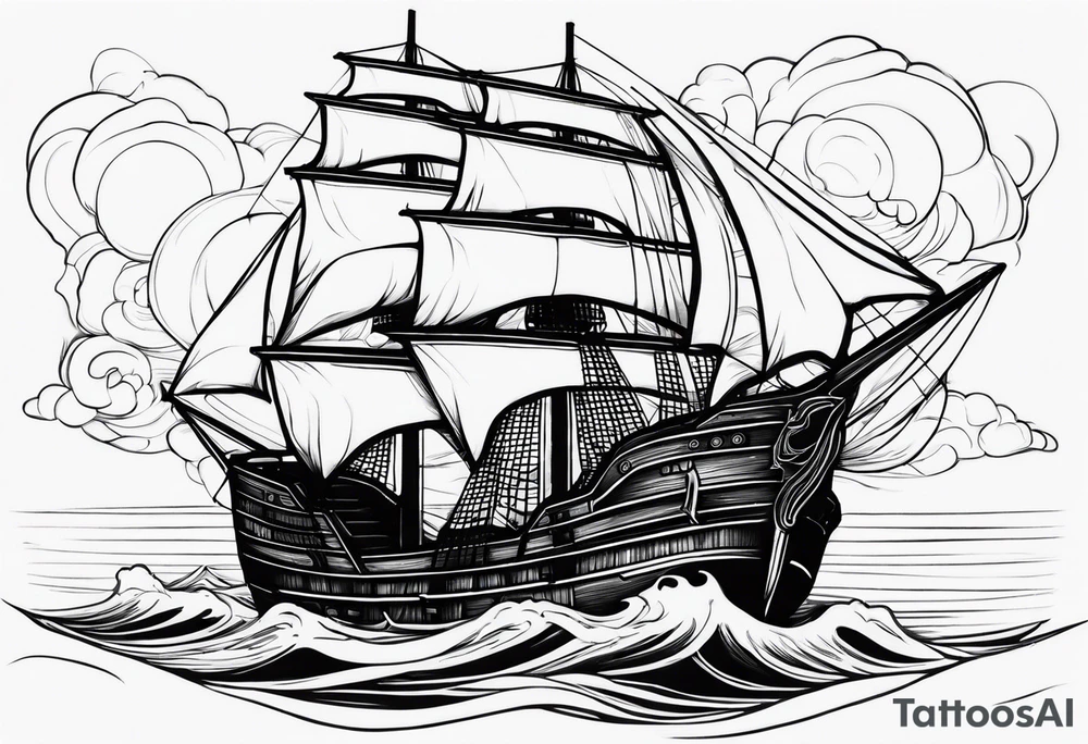 huge dark wooden ship facing left tattoo idea