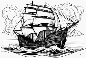 huge dark wooden ship facing left tattoo idea