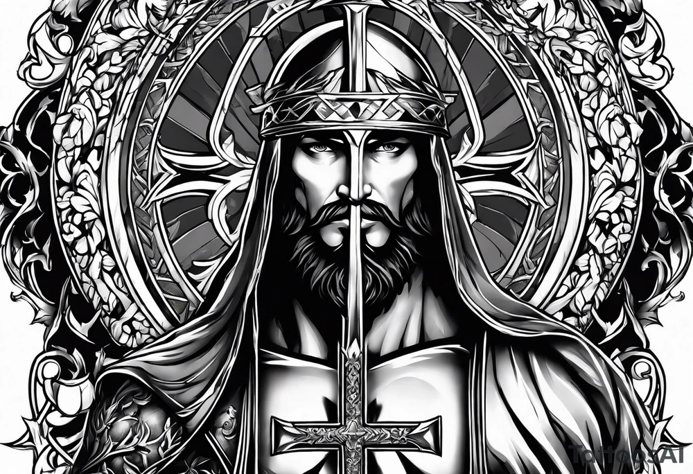 Christisn knight holding the cross of jesus tattoo idea