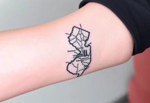 NJ shore map with Middletown Township, Long Branch, Asbury Park and Oakhurst tagged in tattoo idea