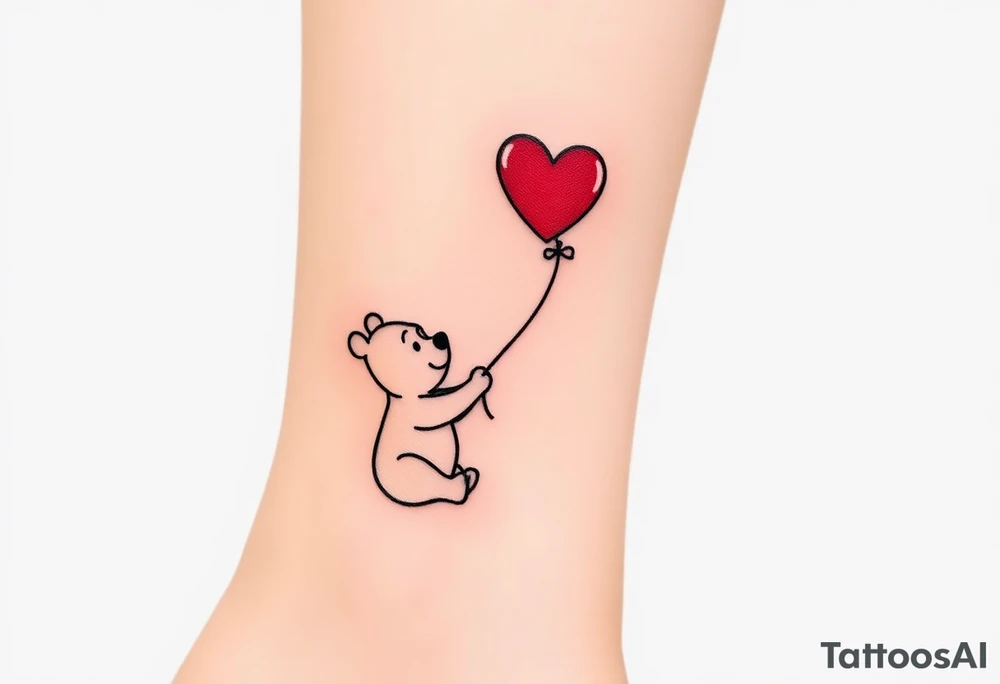Winnie the pooh with a huge 
heart balloon stencil tattoo idea