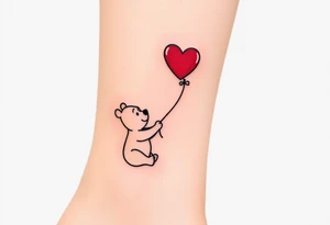 Winnie the pooh with a huge 
heart balloon stencil tattoo idea
