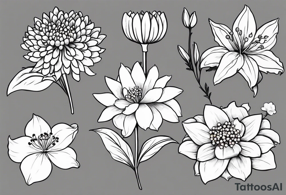 Lily of the valley. Marigold, chrysanthemum, and lily for thigh tattoo tattoo idea