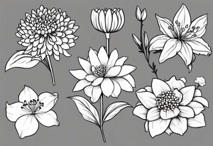 Lily of the valley. Marigold, chrysanthemum, and lily for thigh tattoo tattoo idea