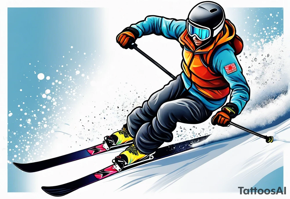 powder skier small cartoon tattoo idea