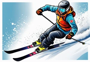 powder skier small cartoon tattoo idea