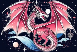 Constellation, wing , snow , cross , dragon japan kawaii tattoo idea