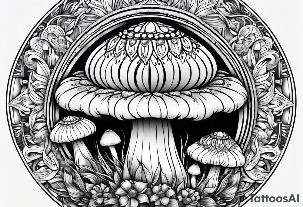 Shaggy mane mushroom mandala tattoo design tattoo idea