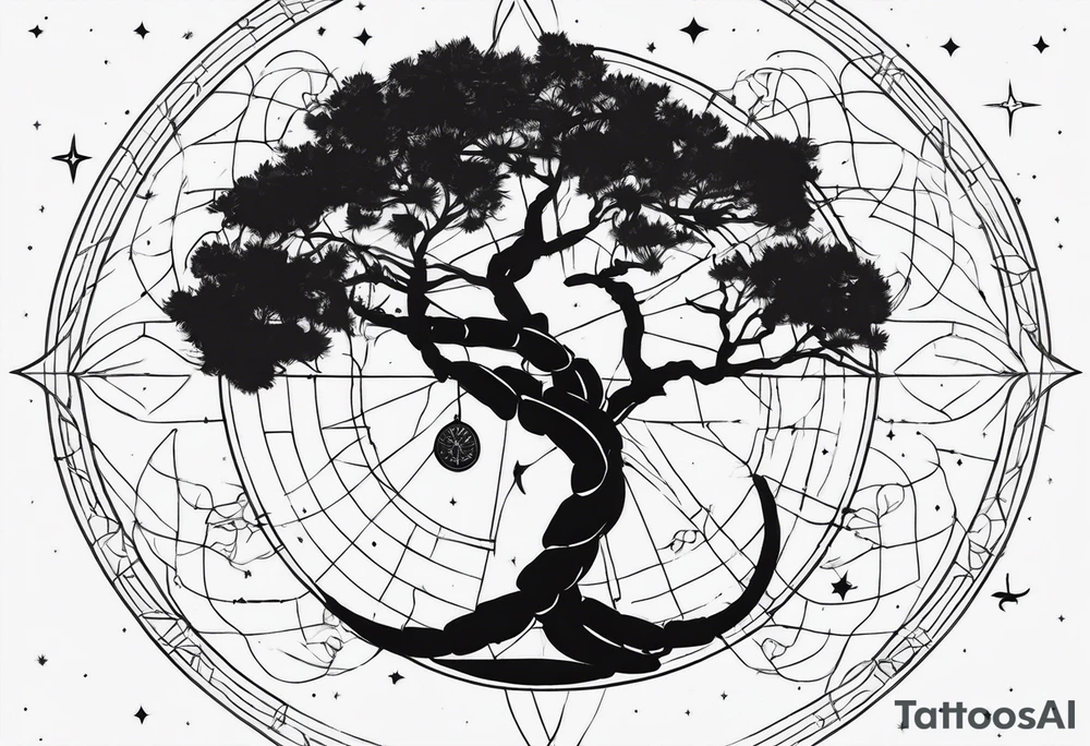Scorpion star map sign with tree of life tattoo idea