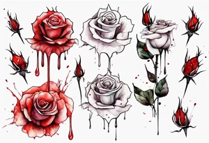 rose flower, one line, red blood dripping from the flower, tall, watercolor tattoo idea