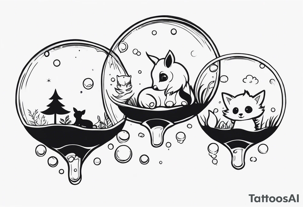 cute animals going up in bubbles tattoo idea