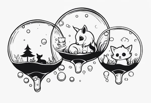 cute animals going up in bubbles tattoo idea