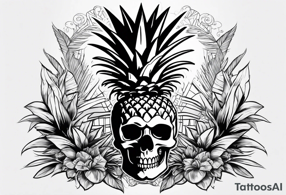 A pineapple with a skull face tattoo idea