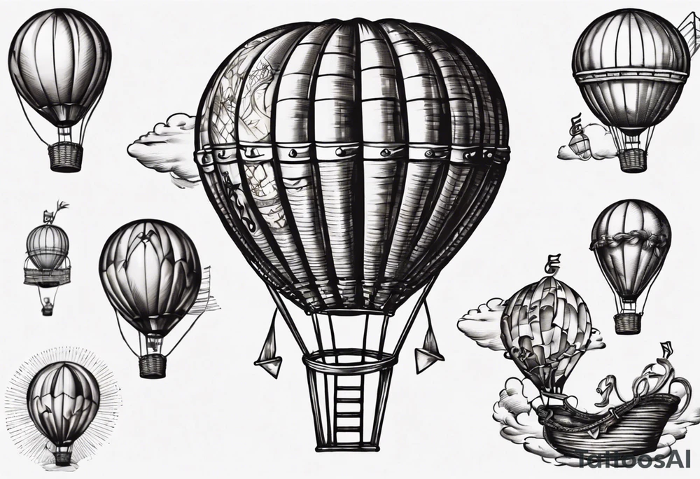hot air balloon with a ladder coming from the basket tattoo idea