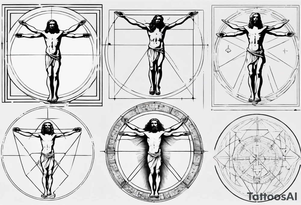 Leonardo da Vinci, Vitruvian man  and Jesus combined with emphasis on geometry tattoo idea