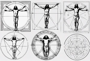 Leonardo da Vinci, Vitruvian man  and Jesus combined with emphasis on geometry tattoo idea