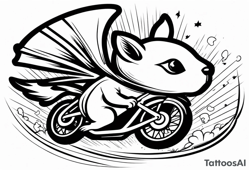 i want a flying squirrel in mid flight with a half cut bmx helmet on looking serious tattoo idea