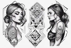 shoulder to elbow tattoo, with beautiful women and geometric tattoo idea