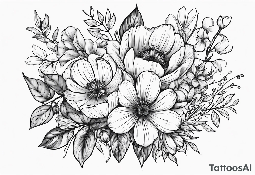 February and September birth flower bouquet tattoo idea