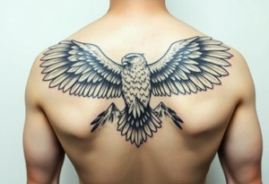 majestic eagle spreading wings against mountain peaks tattoo idea