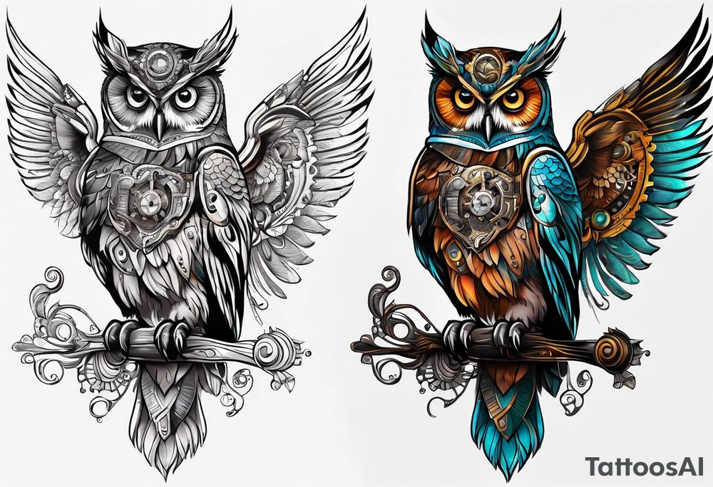 Owl in a steampunk style tattoo idea