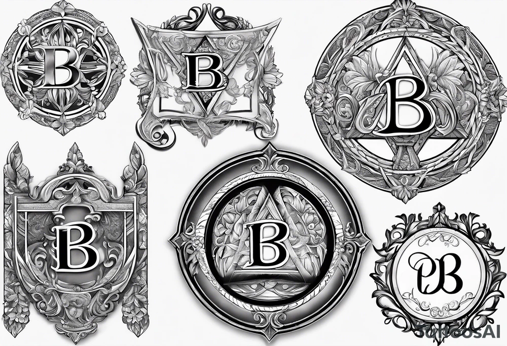 Capital B letter with the names Alec, Hannah and Raelynn tattoo idea
