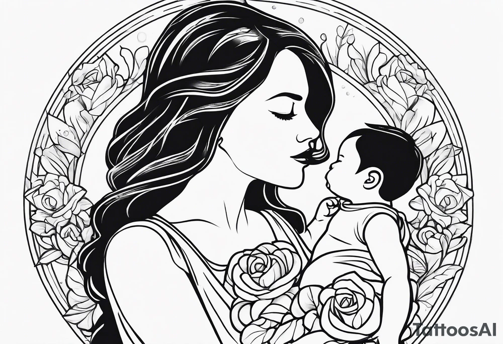 A simple outline of a mom holding her to kids tattoo idea