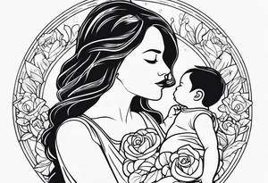 A simple outline of a mom holding her to kids tattoo idea