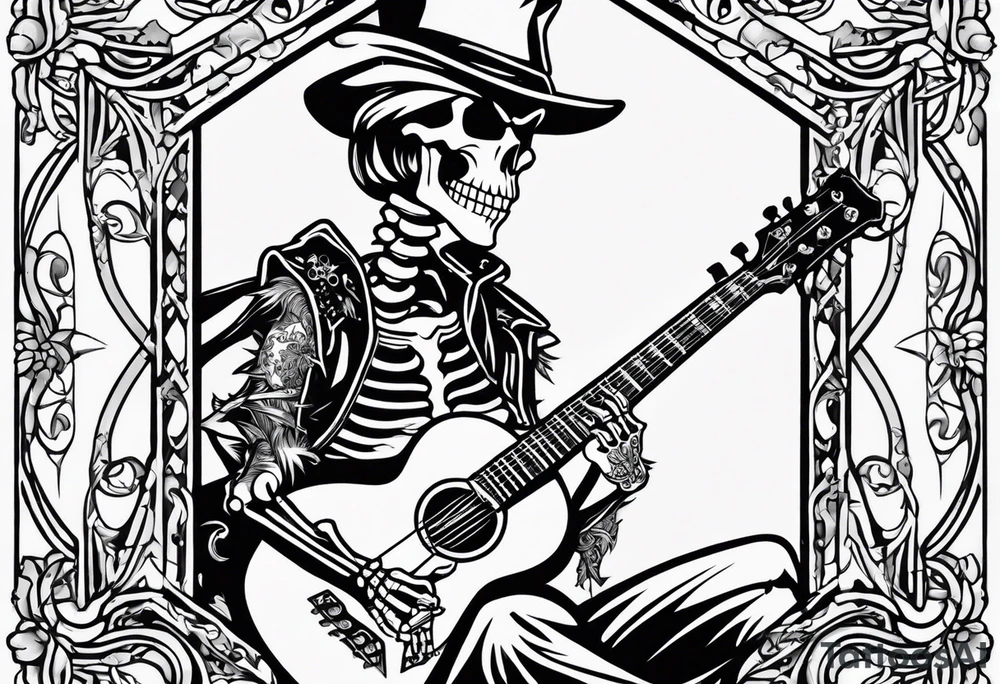 skeleton holding a guitar rock and roll punk rock singer scooby doo tattoo idea