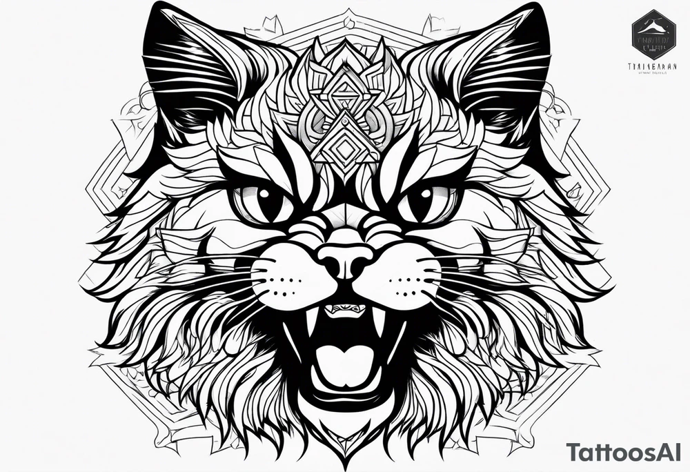 Powerful Himalayan cat roaring tattoo idea
