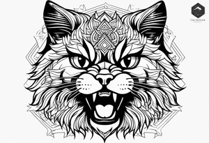 Powerful Himalayan cat roaring tattoo idea