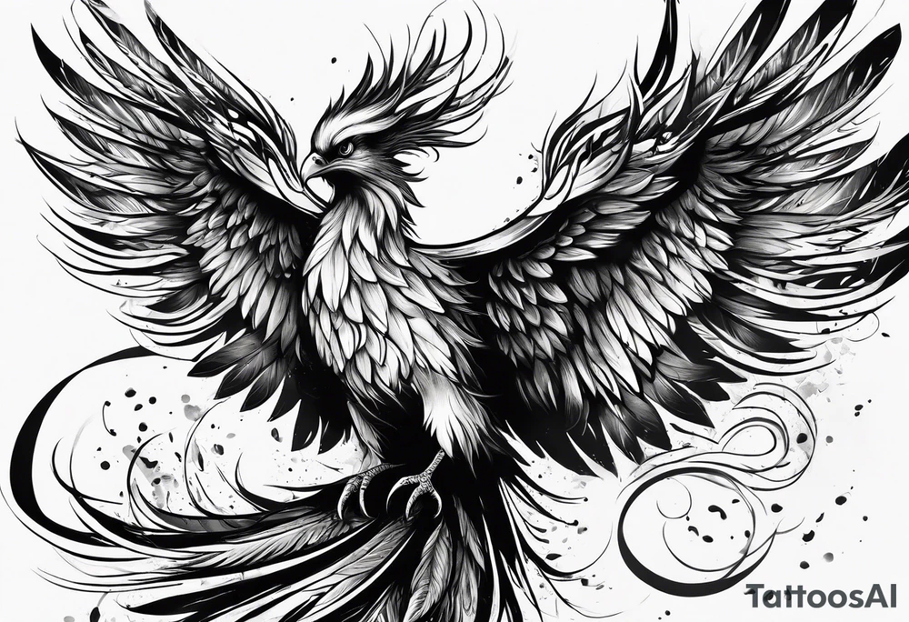 Phoenix bird flying and fading away while burning

, tattoo idea