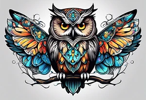 Owl with butterfly body tattoo idea