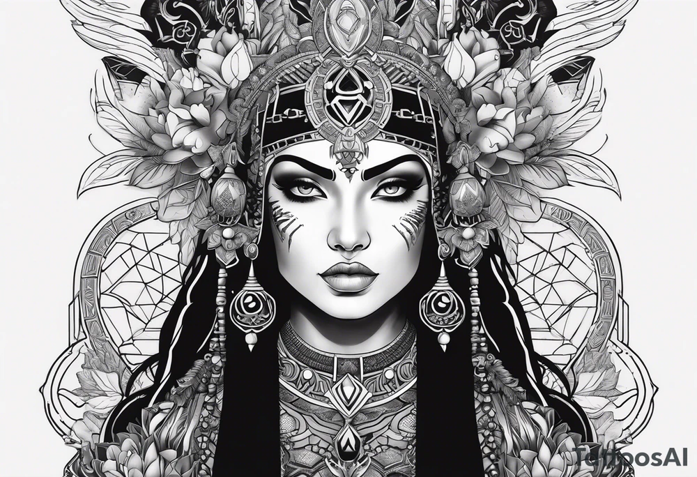 kali ma, alien goddess, valkrye, pirate, divine feminine, zenza resonance, pachamama, lotus azul, blank panther, eagle, skull, 5D, nueva gaya, dna 12 tattoo idea