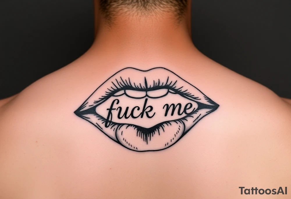 Set of lips with the words fuck me  written on them tattoo idea