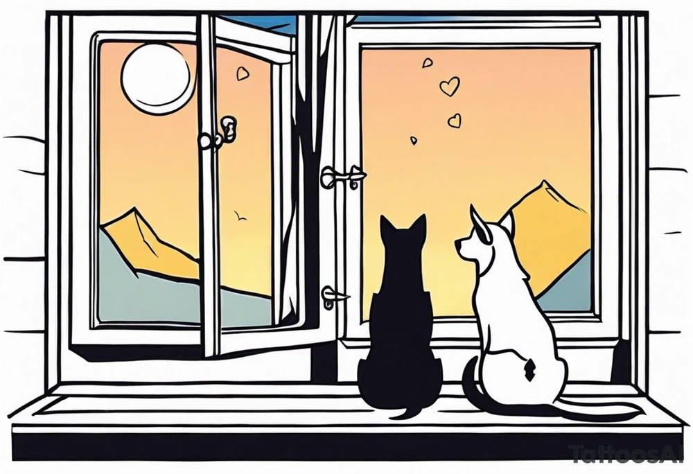 dog and cat looking out tall thin window together tattoo idea dog and cat looking out tall thin window together tattoo idea