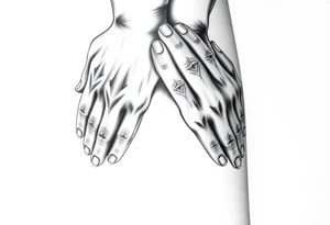 Prayer hands with Last Name Obando on calf tattoo idea