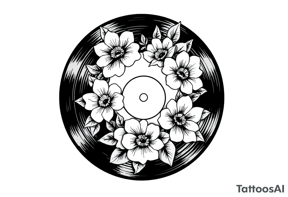 vinyl record with flowers tattoo idea