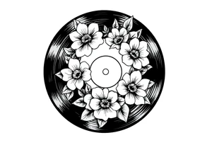 vinyl record with flowers tattoo idea