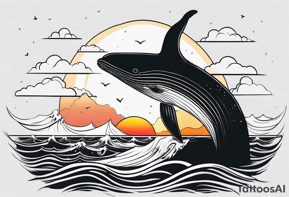 Whale tail ocean sunset tattoo idea