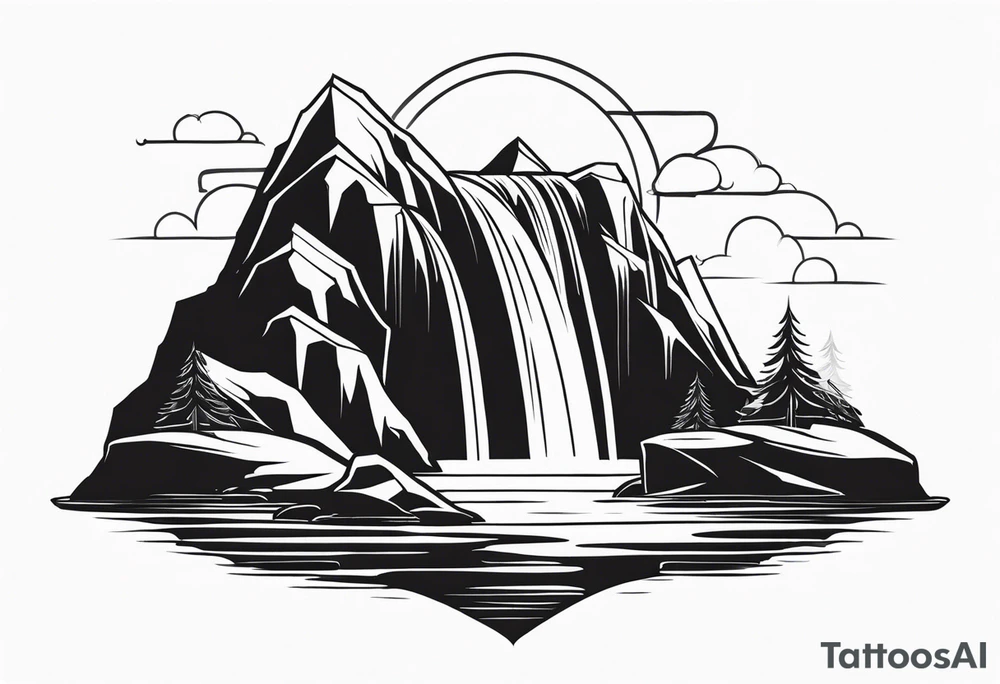 Waterfall in a mountain tattoo idea