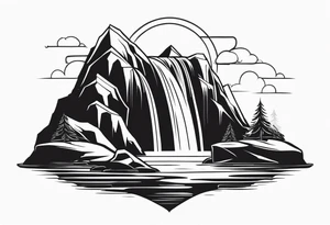 Waterfall in a mountain tattoo idea