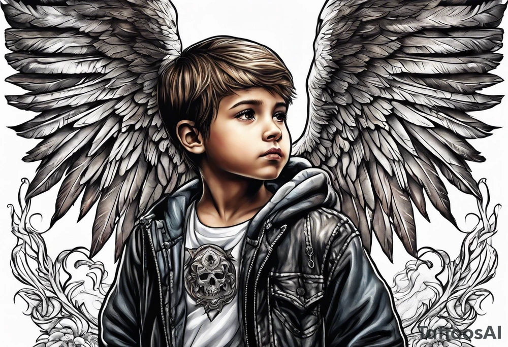 Kid looking up at the angel of death tattoo idea