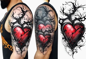 Arm sleeve depicting broken heart, pain suffering and loneliness  darkness tattoo idea