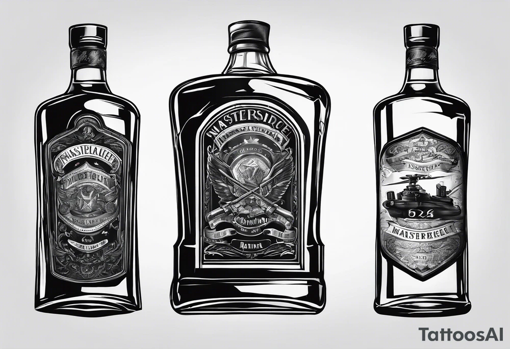 Broken whiskey bottle and army tags tattoo idea