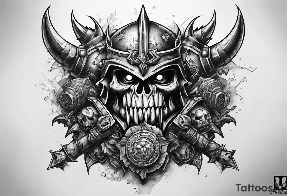 Full sleeve Warhammer orks thematic tattoo idea
