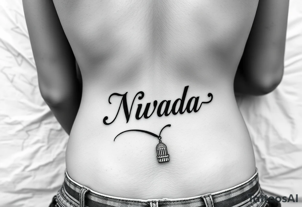 a woman's waist with the word "Nwada" written on her waist make her sit on the bed tattoo idea