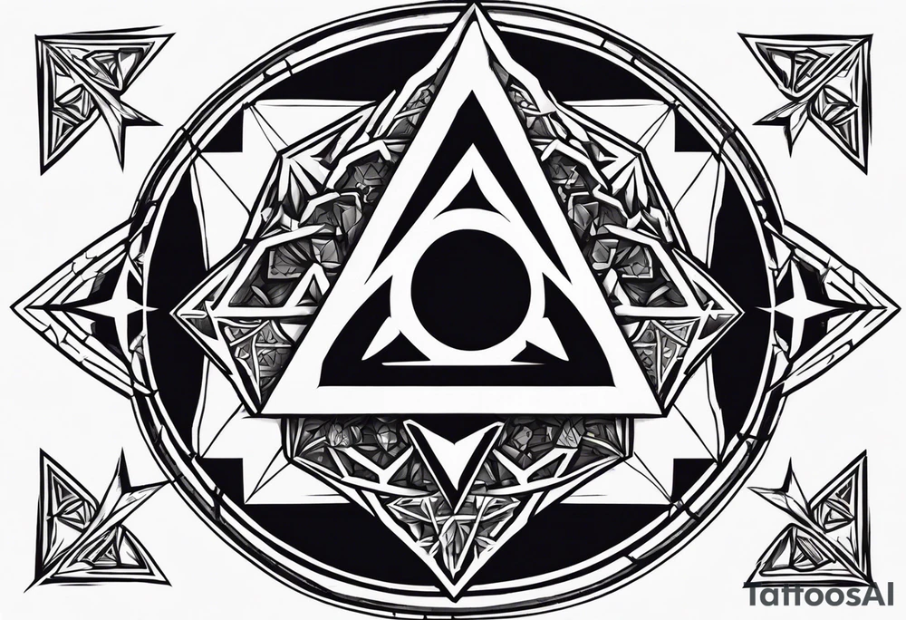 generate a tattoo design combining the dragon age inquisitor logo, the triforce from the zelda series and inclusion from the halo game series tattoo idea