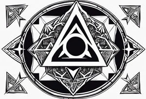 generate a tattoo design combining the dragon age inquisitor logo, the triforce from the zelda series and inclusion from the halo game series tattoo idea