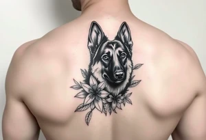 short haired german shepherd floral lilies tattoo idea